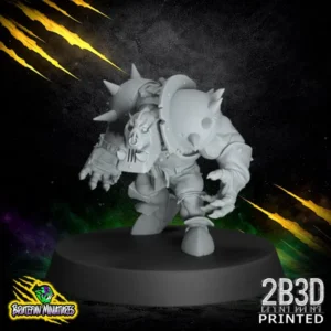 A Black Orc miniature in a braced, low stance with an open-faced helmet featuring a nose ring, designed by BruteFun Miniatures.