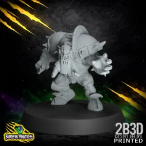 A Black Orc miniature in a lunging pose with an open claw-hand, wearing a heavy metal mask and spiked shoulder armor.