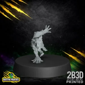 A dynamic resin goblin miniature in a low, four-legged sprinting pose, featuring light armor and a long nose, designed by BruteFun Miniatures and printed by 2B3D.