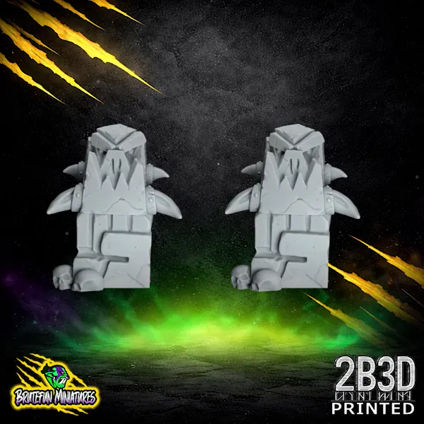 A stone-textured orc totem miniature with tusked protrusions and skull details at the base, functioning as a turn or score marker for fantasy football.