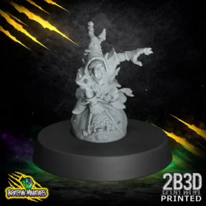 32mm scale high-detail resin miniature of a fantasy football Goblin riding a jumping Squig, sculpted by BruteFun Miniatures and printed by 2B3D.