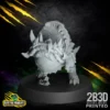 360 turntable view of the Fungitz Great Beast fantasy football miniature by BruteFun Miniatures, a 32mm high-detail resin model printed by 2B3D with a hulking reptilian body, exposed face, fungal armour, horns, straps, and a spiked tail.