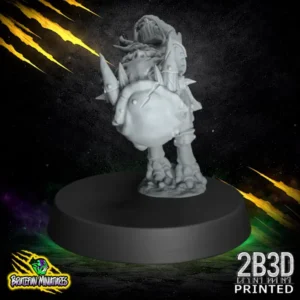 32mm high-detail resin Fungitz Leaper fantasy football miniature by BruteFun Miniatures, shown in a 360 turntable view and professionally printed by 2B3D. The sculpt features a crouched leaping pose, spiked shoulder armour, a round shield, and clawed feet.