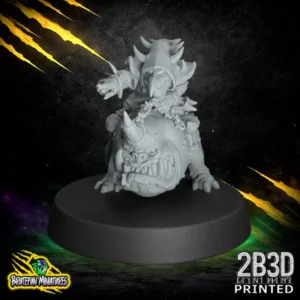 32mm high-detail resin Fungitz Leaper fantasy football miniature by BruteFun Miniatures, professionally printed by 2B3D. The sculpt features a hooded fungal rider leaning forward on a horned beast with a large fang-filled head, clawed feet, and spiked armour details.