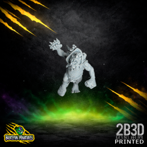 A 32mm scale resin miniature of the Fungitz Mad Addict with a hooded head, captured in a mid-air leaping pose with a spiked knuckle duster, printed by 2B3D.