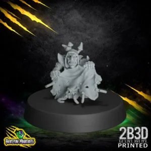 A 32mm scale high-detail resin Fungitz Netter 02 fantasy football miniature by BruteFun Miniatures, professionally printed by 2B3D, featuring a hooded goblin pinning an opponent under a heavy tattered net.