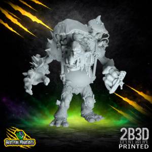 A large 32mm scale high-detail resin Fungitz Troll miniature for fantasy football, featuring fungal growths and heavy armor with a hat and mask, sculpted by BruteFun Miniatures and printed by 2B3D.