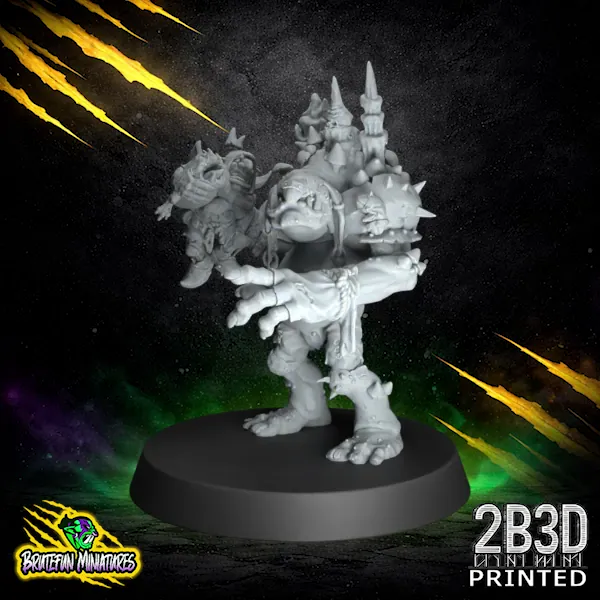 A massive 32mm scale high-detail resin Fungitz Troll 02 miniature for fantasy football, featuring a dynamic leaning pose with fungal growths and optional armor, sculpted by BruteFun Miniatures and printed by 2B3D.