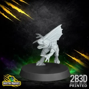 A 32mm high-detail resin Skink 03 miniature from the Lizardmen Team by BruteFun Miniatures, printed by 2B3D. The agile reptilian player is captured in a nimble athletic pose with fine scale textures and small armor plates.