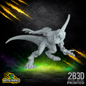 An alternative view of the 32mm resin Skink 03 miniature (no feather variation). Printed by 2B3D, the image highlights the sharp muscular definition and intricate scale details on the back and tail.