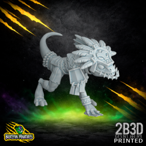 A 32mm scale resin Skink 04 miniature featuring a feathered headdress variation. This nimble fantasy football runner by BruteFun Miniatures is professionally printed by 2B3D with fine reptilian details.