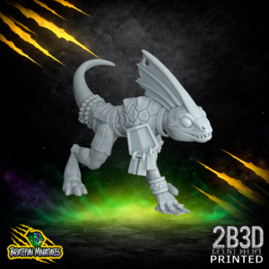 A 32mm high-detail resin Skink 04 miniature without feathers. Sculpted by BruteFun Miniatures and printed by 2B3D, showcasing a sleek, aerodynamic profile in a sprinting athletic stance.