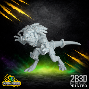 A 32mm high-detail resin Skink 05 miniature from the Lizardmen Team by BruteFun Miniatures, printed by 2B3D. This variation features a decorative feathered headdress and is captured in a dynamic, low-slung sprinting pose.