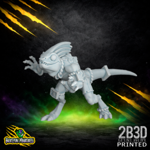 A 32mm scale resin Skink 05 miniature without feathers. Sculpted by BruteFun Miniatures and printed by 2B3D, this version highlights the sleek, reptilian anatomy and streamlined profile of the agile runner.