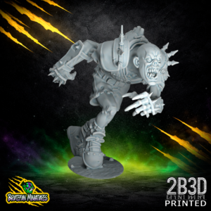 A 32mm high-detail resin Ghoul miniature without a helmet, showing a snarling face and bony features, sculpted by BruteFun Miniatures and printed by 2B3D.