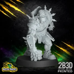 Alt Text: A 32mm high-detail resin Flesh Golem miniature for fantasy football, featuring a heavy hunched stance, tombstone back-plate, and a massive rocky fist, sculpted by BruteFun Miniatures and printed by 2B3D.