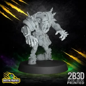 A 32mm high-detail resin Zombie miniature for fantasy football, featuring a shambling pose with exposed muscle, tattered clothing, and spiked shoulder armor, sculpted by BruteFun Miniatures and printed by 2B3D.