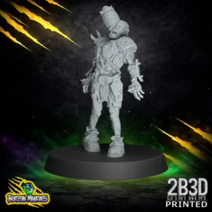 A 32mm high-detail resin Zombie miniature for fantasy football, featuring a shambling pose with one arm extended, exposed midriff, and spiked shoulder armor, sculpted by BruteFun Miniatures and printed by 2B3D.