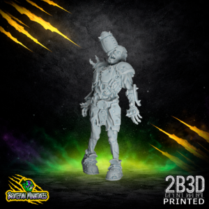 A 32mm resin Zombie miniature from the Necromancer's Horror Team, shown from a rear angle to highlight the spinal detail, tattered clothing, and spiked plate armor, printed by 2B3D.
