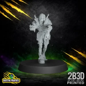 A 32mm high-detail resin Zombie miniature for fantasy football, featuring an upright shambling pose with a heavy spiked shoulder pad and tattered trousers, sculpted by BruteFun Miniatures and printed by 2B3D.