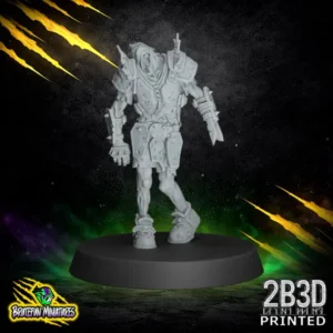 A 32mm high-detail resin Zombie miniature for fantasy football, featuring an aggressive shambling pose with a heavy spiked shoulder pad and tattered sports gear, sculpted by BruteFun Miniatures and printed by 2B3D.