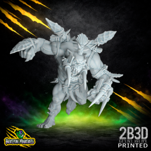 High-detail 32mm resin Savage Orc Blitzer 02 miniature from BruteFun Miniatures, No Drool with Tusks variation. The orc features large tusks and a low-slung charging pose, printed by 2B3D.