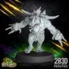 A dynamic 32mm scale resin miniature of Savage Orc Blitzer 03 by BruteFun Miniatures, professionally printed by 2B3D. The muscular orc is in an aggressive mid-lunge pose with bone armor and stone-edged gauntlets.