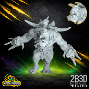 32mm resin Savage Orc Blitzer 03 miniature by BruteFun Miniatures featuring the Drool and No Tusks variation. The sculpt shows a lunging orc with a feral mouth detail, printed by 2B3D.