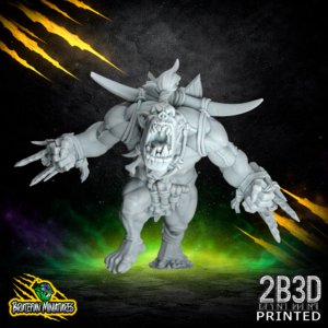 32mm scale resin Savage Orc Blitzer 03 miniature by BruteFun Miniatures, No Drool and No Tusks variation. Features a muscular orc in a lunging stance with clean facial features, printed by 2B3D.