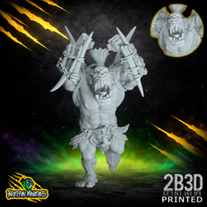 32mm resin Savage Orc Blitzer 04 miniature by BruteFun Miniatures, No Drool, No Tusks, and No Plate variation. A clean tribal orc sculpt printed by 2B3D.