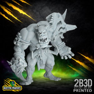 High-detail 32mm resin Savage Orc Brawler 03 miniature by BruteFun Miniatures, No Jaw and No Piercing variation. A clean, muscular tribal orc sculpt printed by 2B3D.