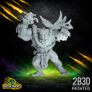 High-detail 32mm resin Savage Orc Brawler 04 miniature by BruteFun Miniatures, No Jaw variation. The sculpt highlights a snarling orc face and muscular tribal anatomy, printed by 2B3D.