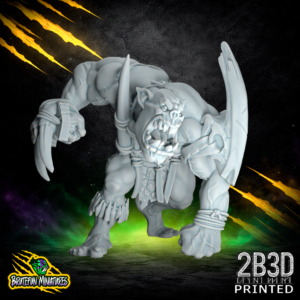 High-detail 32mm resin Savage Orc Brawler 06 miniature by BruteFun Miniatures, No Jaw variation. The sculpt highlights the orc’s aggressive facial features and muscular anatomy, printed by 2B3D.