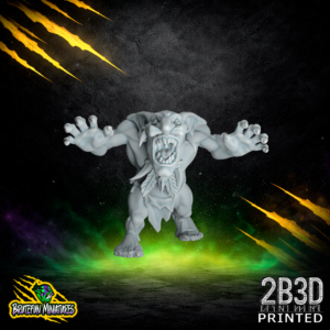 A 32mm scale resin miniature of Savage Orc Goblin 01 by BruteFun Miniatures, professionally printed by 2B3D. The small, muscular goblin is in a dynamic running pose with a primitive stone dagger and bone trophies.