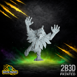 High-detail 32mm resin Savage Orc Goblin 02 miniature from BruteFun Miniatures, printed by 2B3D. The goblin is captured in a mid-sprint pose with tribal feathered headwear and primitive stone tools.