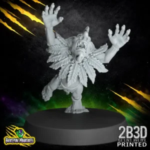 High-detail 32mm resin Savage Orc Goblin 02 miniature from BruteFun Miniatures, printed by 2B3D. The goblin is captured in a mid-sprint pose with tribal feathered headwear and primitive stone tools.