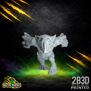 High-detail 32mm resin Savage Orc Goblin 04 miniature by BruteFun Miniatures, printed by 2B3D. The goblin is captured in a low-profile sneaky stance, featuring tattered tribal clothing and stone weaponry.