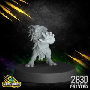 32mm scale resin Savage Orc Goblin 05 miniature by BruteFun Miniatures, professionally printed by 2B3D. The goblin features an aggressive charging pose with a primitive stone dagger and bone trophies.