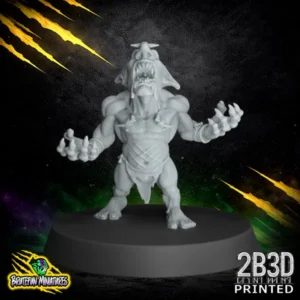 A 32mm scale resin miniature of Savage Orc Goblin 06 by BruteFun Miniatures, professionally printed by 2B3D. The goblin is in a low, sneaky stance with a primitive stone knife and tattered tribal cloth.