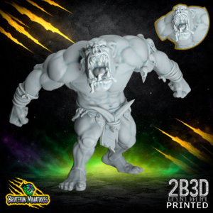 32mm scale resin Savage Orc Lineman 03 miniature by BruteFun Miniatures, featuring the Drool variation. The snarling orc sculpt includes a detailed strand of drool dripping from its mouth, printed by 2B3D.