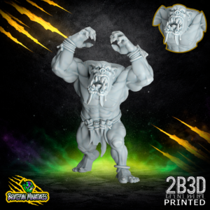 32mm scale resin Savage Orc Lineman 06 miniature by BruteFun Miniatures, featuring the Drool variation. The snarling orc sculpt includes a detailed strand of saliva dripping from its mouth, printed by 2B3D.