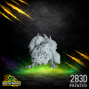 A high-detail 32mm scale resin miniature of the Savage Orc Squig 02 by BruteFun Miniatures, professionally printed by 2B3D. The creature is in an aggressive jumping pose with huge fangs and primitive bone armor plates.