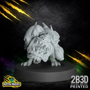 A high-detail 32mm scale resin miniature of the Savage Orc Squig 02 by BruteFun Miniatures, professionally printed by 2B3D. The creature is in an aggressive jumping pose with huge fangs and primitive bone armor plates.