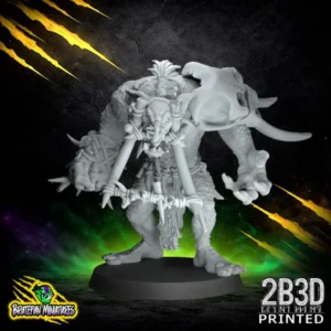 A 32mm scale Savage Orc Troll resin miniature by BruteFun Miniatures mounted on a black base, professionally printed by 2B3D.