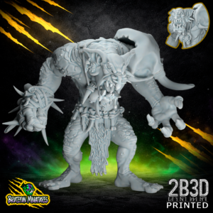 32mm high-detail resin Savage Orc Troll miniature by BruteFun Miniatures with a top-knot hair style and drool detail, printed by 2B3D.