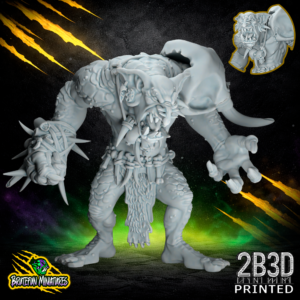 A 32mm resin Savage Orc Troll miniature by BruteFun Miniatures featuring a top-knot hair style and no tusks, printed by 2B3D.