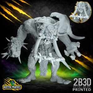 High-detail resin 32mm scale Savage Orc Troll from BruteFun Miniatures with tusks and a hairless head, printed by 2B3D.