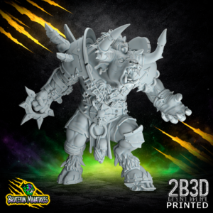 A high-detail 32mm resin miniature of the Bull Centaur Star Player Variation 2, sculpted by BruteFun Miniatures and printed by 2B3D, showing an armored centaurid athlete with a dynamic, lunging stance.