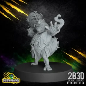 A 32mm scale high-detail resin miniature of a Goblin Bomber Star Player, sculpted by BruteFun Miniatures and printed by 2B3D, featuring a dynamic pose with a lit fuse bomb and goggles.