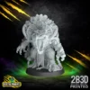 A 32mm scale high-detail resin miniature of a Kroxigor Star Player, sculpted by BruteFun Miniatures and printed by 2B3D, featuring a massive reptilian frame and protective sports padding.